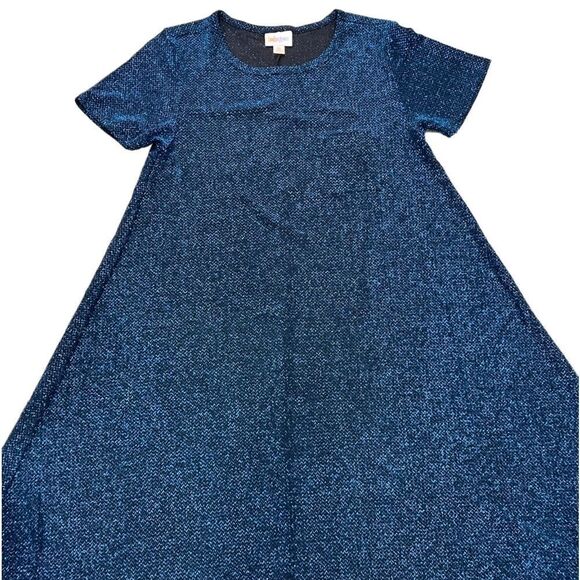 Vintage Blue Metallic Sparkle Glitter LuLaRoe Carly XS Hi Lo Tunic - Picture 6 of 7